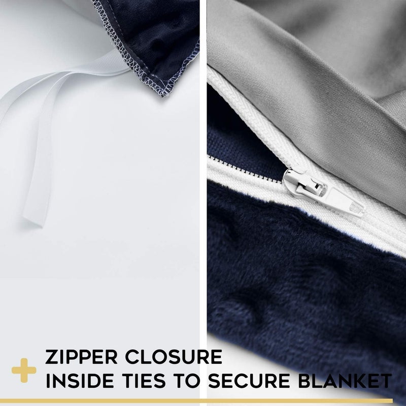 YnM Exclusive Cooling Rayon & Cozy Velvet Dual-Sided Cover for Weighted Blanket (48''x72'') - Blue Grey - Image 3